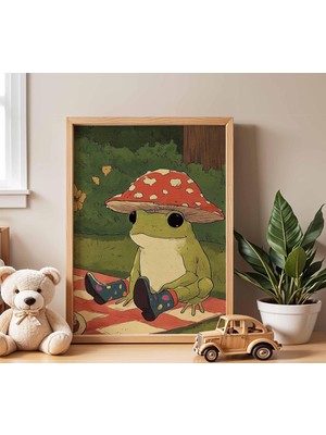 Ninastore Mantar Şapkalı Kurbağa Çocuk Odası Posteri | Bebek Odası, Çocuk Odası Veya Oyun Odası Dekorasyonu Iç
