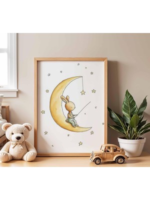 Ninastore Ay Tavşanı Çocuk Odası Posteri Sevimli Hayvan Duvar Sanatı Bebek Odası Dekorasyonu Çocuk Yatak Odası