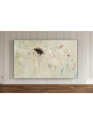 Ninastore Soyut, Nötr, Adaçayı Yeşili Çerçeveli Tv Duvar Sanatı, Samsung Sanatı, Kır Evi Tarzı Dekorasyon, Şık