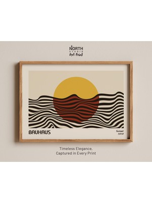 Ninastore Bauhaus Gün Batımı 1919 Baskısı Soyut Güneş ve Okyanus Dalgaları Sarı Güneş Kırmızı Deniz Baskısı Vi