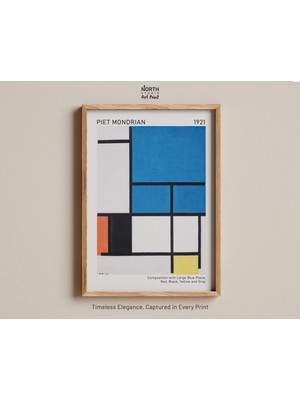 Ninastore Büyük Mavi Uçak Baskılı Kompozisyon, Piet Mondrian Geometrik Soyut Baskı, De Stijl Ana Renk Sanat Es