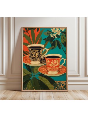 Ninastore Vintage Çay Fincanı Posteri Zarif Natürmort Sanat Baskısı Klasik Botanik Duvar Sanatı Geleneksel Ser