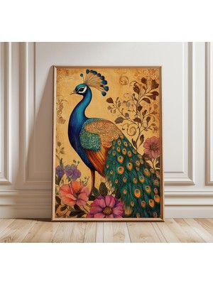 Ninastore Vintage Tavus Kuşu Posteri Zarif Çiçekli Duvar Sanatı Klasik Yağlı Boya Tarzı Baskı Lüks Kuş Sanatı