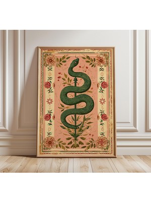Ninastore Ezoterik Yılan Sanatı Baskısı, Vintage Halk Sembolizmi Posteri, Mistik Yılan Duvar Sanatı, Dekoratif