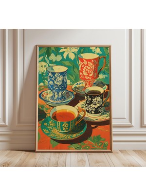 Ninastore Vintage Çay Fincanı Posteri Zarif Natürmort Sanat Baskısı Klasik Botanik Duvar Sanatı Geleneksel Ser