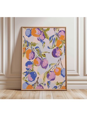 Ninastore Renkli Meyve Duvar Sanatı, Soyut Şeftali Posteri, Modern Mutfak Baskısı, Canlı Botanik Sanat Eseri,