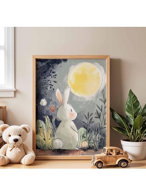 Ninastore Ay Tavşanı Çocuk Odası Posteri | Çocuk Odası Için Eğlenceli Tavşan Posteri | Bebek Partisi Hediyesi