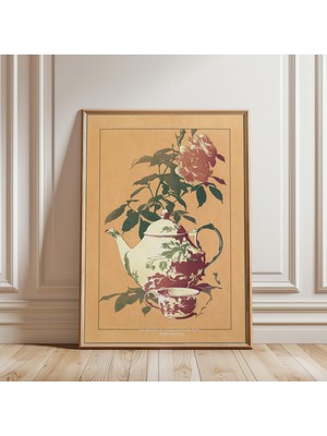 Ninastore Çaydanlık ve Gül Posteri, Vintage Botanik Natürmort Baskısı