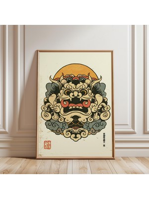 Ninastore Japon Aslan Maskesi Posteri, Vintage Mitolojik Illüstrasyon