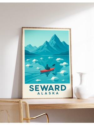 Ninastore Seward Alaska Kayak Posteri Alaska Buzulu Duvar Sanatı Seward Dağı Baskısı Soğuk Su Macerası Dekoras