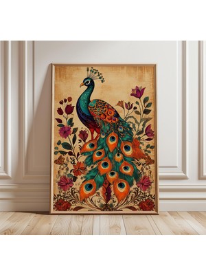 Ninastore Vintage Tavus Kuşu Posteri Zarif Çiçekli Duvar Sanatı Klasik Yağlı Boya Tarzı Baskı Lüks Kuş Sanatı