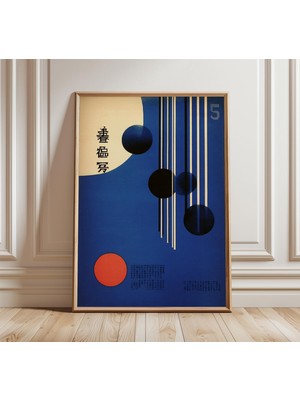 Ninastore Japon Minimalist Poster Mavi Retro Geometrik Sanat Baskıları Soyut Tasarım Daireler ve Çizgilerle Mo