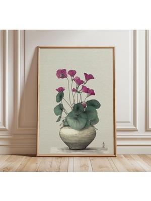 Ninastore Oxalis Botanik Sanat Baskısı Vintage Çiçek Posteri Mor Yonca Illüstrasyonu Japon Tarzı Natürmort Zar