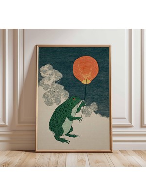 Ninastore Japon Kurbağası Sanat Baskısı Fener Posteri Vintage Minimalist Duvar Sanatı Neşeli Hayvan Illüstrasy