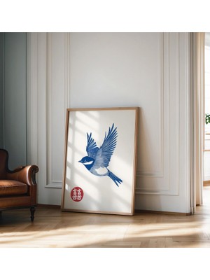 Ninastore Mavi Kuş Baskısı Japon Duvar Sanatı Baskısı Vintage Baskı Trend Duvar Sanatı Estetik Duvar Sanatı Ja