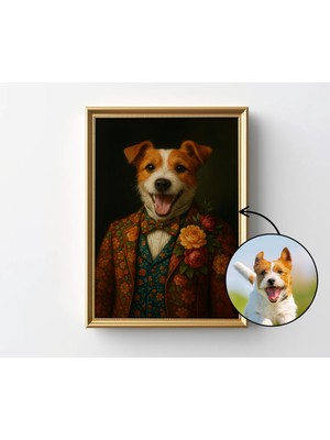 Ninastore Kişiye Özel Yağlı Boya Tarzı Evcil Hayvan Portresi, Kişiselleştirilmiş Köpek Kedi Posteri, Çiçekli K