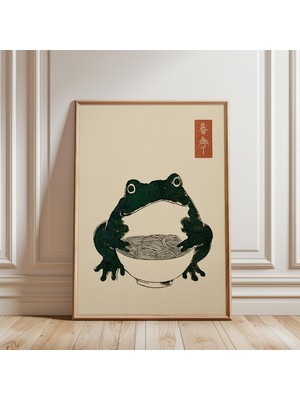Ninastore Japon Kurbağası ve Ramen Mürekkep Baskı Ahşap Baskı Tarzı Illüstrasyon