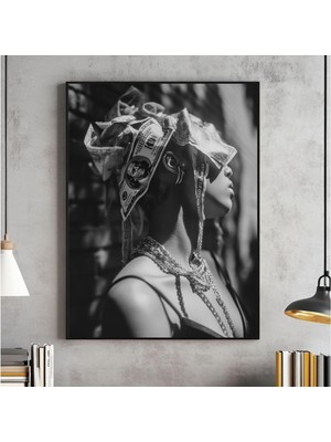 Ninastore Başında Para Taşıyan Siyah Kadın Dijital Duvar Sanatı Feminist Poster Lüks Moda Baskısı Trend Zengin