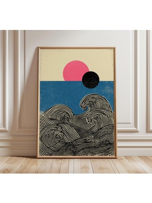 Ninastore Japon Dalgası Posteri Minimalist Okyanus Duvar Sanatı Retro Japon Baskısı Modern Soyut Deniz Dekoras