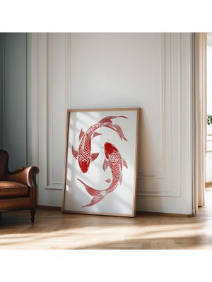 Ninastore Kırmızı Koi Balığı Baskısı Japon Duvar Sanatı Baskısı Vintage Baskı Trend Duvar Sanatı Estetik Duvar