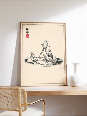 Ninastore Japon Kurbağası Posteri Kurbağa Sanatı Ahşap Baskı Sanatı Ukiyo-E Baskı Vintage Sanat Baskısı Hayvan