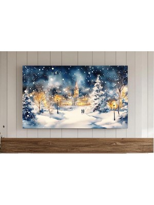 Ninastore Vintage Şenlikli Noel Köyü Samsung Çerçeve Tv Sanatı Illüstrasyonu Rustik Tatil Noel Çiftlik Evi Dek