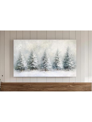 Ninastore Kış Dokulu Soyut Ağaçlar Tablosu Noel Çerçevesi Tv Sanatı Kar Nötr Modern