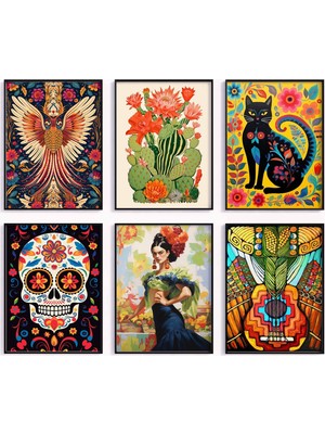 Ninastore Meksika Galeri Duvar Posteri Seti Meksika 6 Baskı Seti Çiçek Baskısı Meksika Kaktüs Sanatı Latin Duv