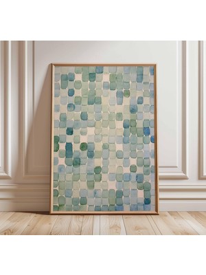 Ninastore Soyut Suluboya Duvar Sanatı | Mavi Yeşil Geometrik Poster | Modern Minimalist Baskı | Sahil Temalı S