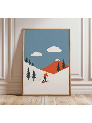 Ninastore Kış Kayak Posteri Sanatı | Minimalist Dağ Dekorasyonu | Retro Alp Kayak Baskısı | Kayak Merkezi Seya