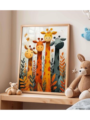 Ninastore Zürafa Ailesi Çocuk Odası Posteri | Çocuk Odası Için Renkli Hayvan Duvar Sanatı | Sevimli Bebek Odas