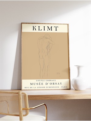 Ninastore Gustav Klimt Sergisi Posteri: Kucaklaşan Çift, Vintage Sanat, Minimalist Poster, Çizim Sanatı Baskıs