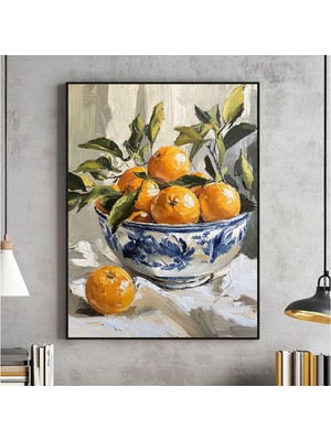 Ninastore Bir Kasede Portakallar Tablosu Duvar Sanatı Mutfak Dekorasyonu Vintage Yağlı Boya Baskı Portakal Pos