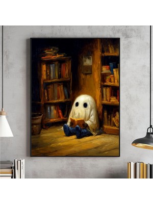 Ninastore Vintage Kütüphane Hayalet Baskısı Ürkütücü Akademik Duvar Sanatı (Dijital Indirme)