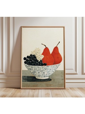 Ninastore Modern Natürmort Duvar Sanatı Baskısı Kırmızı Armut ve Üzüm Posteri Minimalist Mutfak Sanatı Meyve T