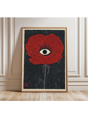 Ninastore Sürreal Kırmızı Gelincik Sanat Baskısı Modern Göz Illüstrasyonu Soyut Botanik Poster Çağdaş Grafik D