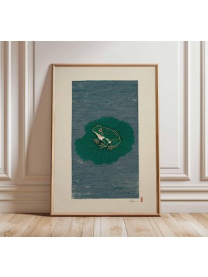 Ninastore Nilüfer Yaprağı Üzerinde Kurbağa Posteri Japon Minimalist Sanat Baskısı Retro Doğa Duvar Sanatı Orta