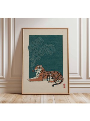 Ninastore Japon Kaplanı Sanat Baskısı Vintage Asya Duvar Sanatı Posteri Zen Hayvan Sanatı Minimalist Oryantal