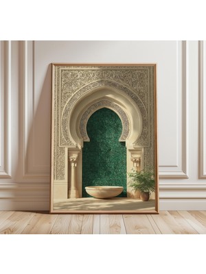 Ninastore Zümrüt Cami Kapısı Baskısı Islami Mimari Duvar Sanatı Oryantal Kaligrafi Posteri Orta Doğu Dekorasyo