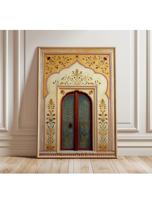 Ninastore Hint Tapınağı Kapısı Baskısı Jaipur Sarayı Duvar Sanatı Süslü Çiçekli Mimari Poster Bohem Ev Dekoras