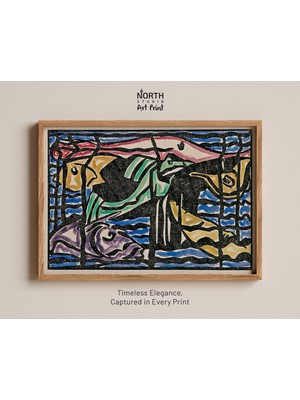 Ninastore Soyut Dışavurumcu Baskı Jacoba Van Heemskerck Sanat Eseri Kübist Deniz Resmi Modernist Balık Kompozi