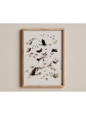 Ninastore Kelebek ve Güve Baskısı, Japon Böcek Sanatı, Hokusai Vintage Dekoru, Doğa Duvar Posteri, Botanik Ill