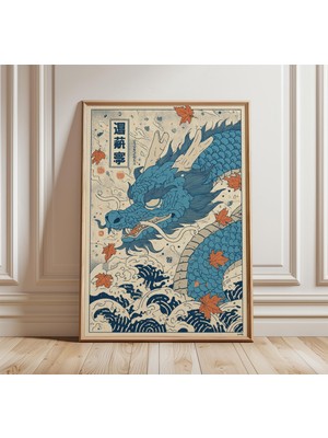 Ninastore Mavi Ejderha Sanat Baskısı Japon Dalga Posteri Mitolojik Yaratık Duvar Sanatı Ukiyo-E Esintili Fanta