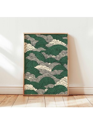 Ninastore Yeşil Japon Bulut Posteri Hokusai Ahşap Baskı Dalga Baskısı Vintage Botanik Duvar Sanatı Baskısı Vin