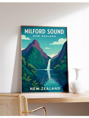 Ninastore Milford Sound Posteri Yeni Zelanda Baskısı Fiordland Duvar Sanatı Milford Şelalesi Dekorasyonu Doğa