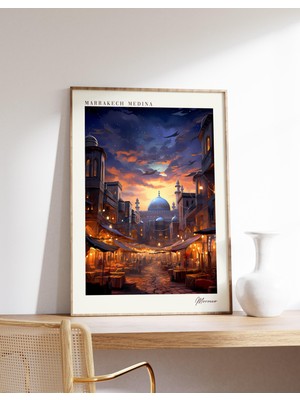 Ninastore Marakeş Medinası Seyahat Posteri | Fas Seyahat Dekorasyonu | Fas Posteri | Marakeş Medinası Baskısı