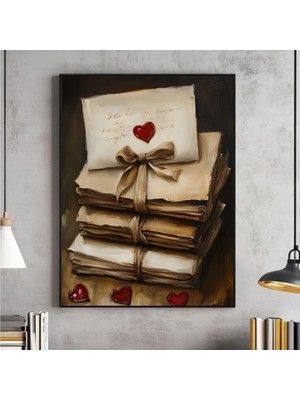 Ninastore Sevgililer Günü Baskılı Duvar Sanatı Natürmort Vintage Aşk Mektupları Yağlı Boya Tablo Kır Evi Tarzı