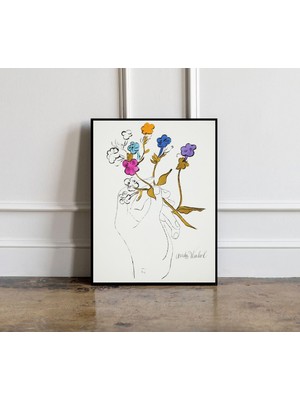 Ninastore Nadir Andy Warhol Çiçek Çizimi Posteri, Andy Warhol Çiçek Baskısı, Çiçek Eli Posteri, Duvar Sanatı D