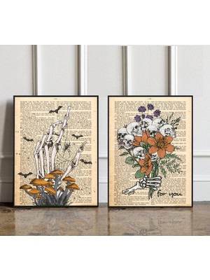 Ninastore 2'li Set Vintage Cadılar Bayramı Baskısı, Vintage Sonbahar Posteri, Cadılar Bayramı Duvar Sanatı, Ru