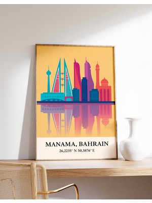 Ninastore Manama Bahreyn Şehir Manzarası Posteri, Bahreyn Seyahat Sanatı, Manama Duvar Dekoru, Orta Doğu Şehir